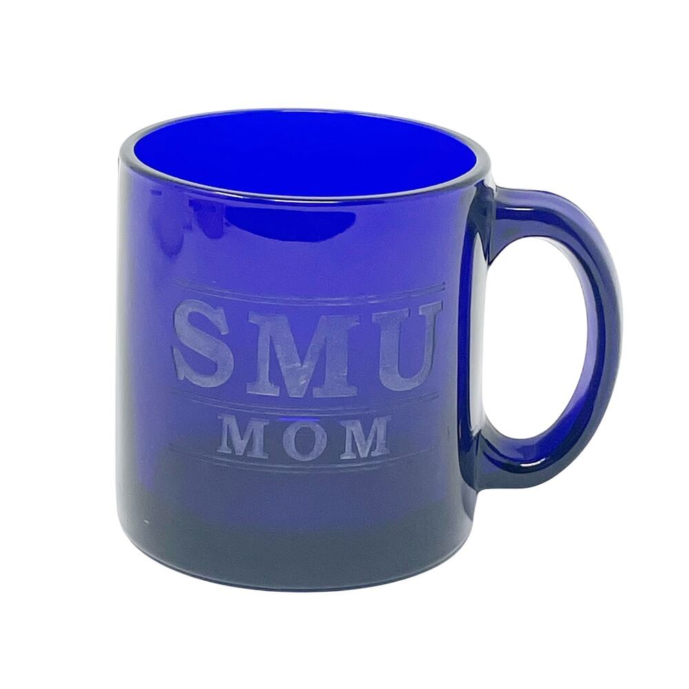 Vintage SMU MOM Cobalt Blue Glass Coffee Tea Mug USA Made Southern Methodist
